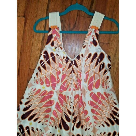 Womens Geometric print dress NELA XS/S sleeveless swing dress ivory brown pink - Picture 5 of 8